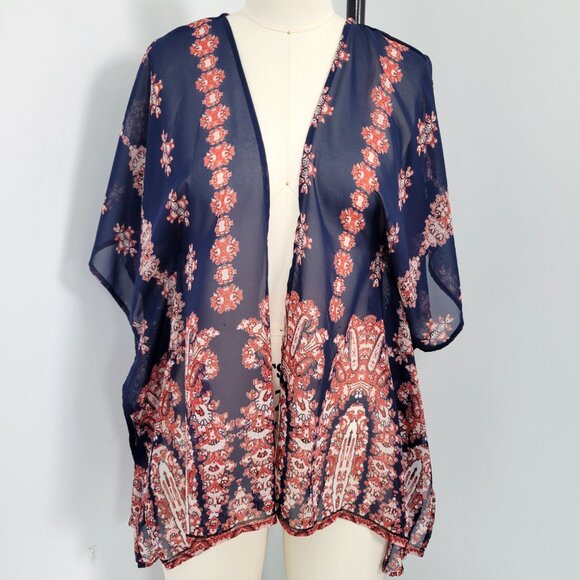 Love Tree Boho Printed Open Front Kimono Size Small Beach Cover Up Wrap - Picture 1 of 10